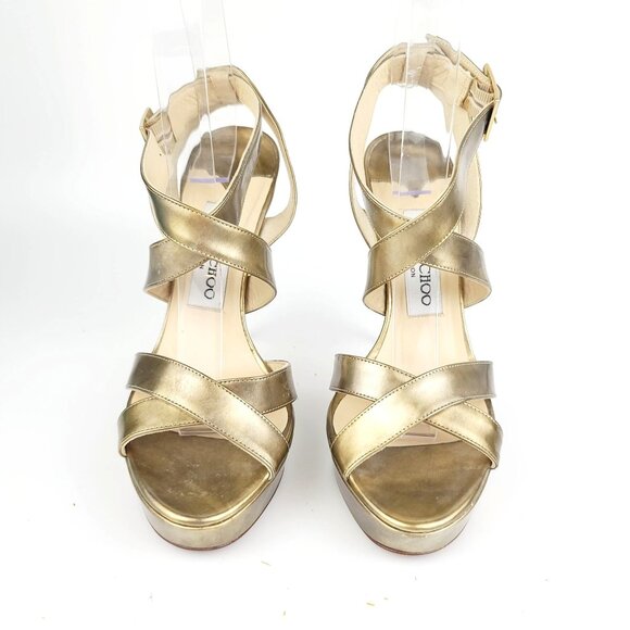 Jimmy Choo Sandals VAMP Bronze Multistrap Strappy Platform Heels Size 36.5 - Picture 3 of 7